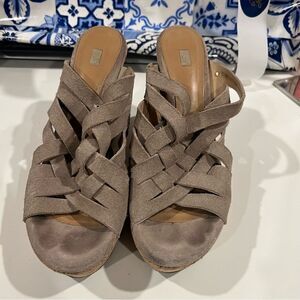 UGG Marta Strappy Cork Wedge Slide Chesnut Sandals Size 12  Suede Weave Open Toe
